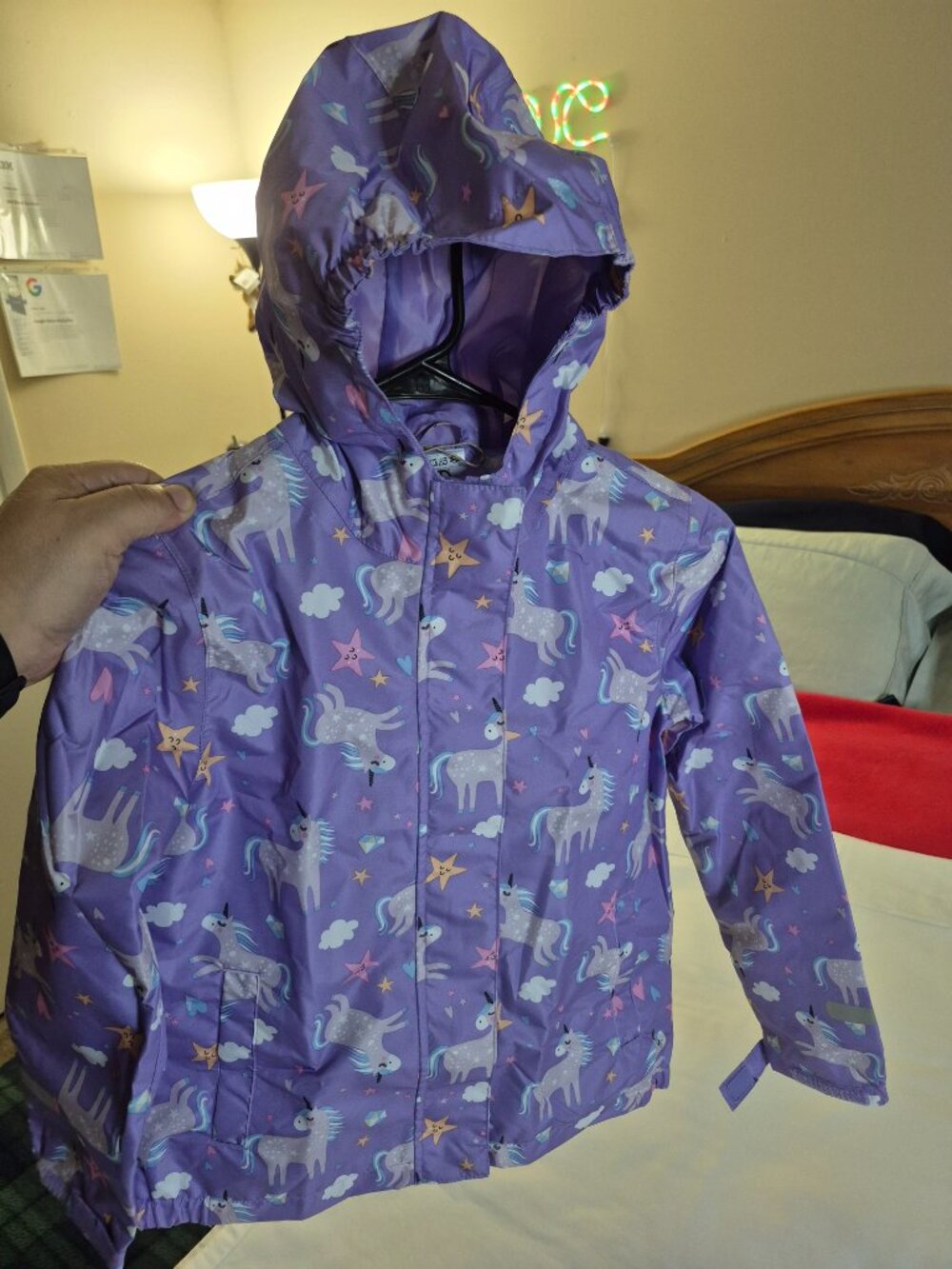 Lily & Dan Childrens Rain Jacket Hooded Unicorn Print Purple Size L (10-12) NEW